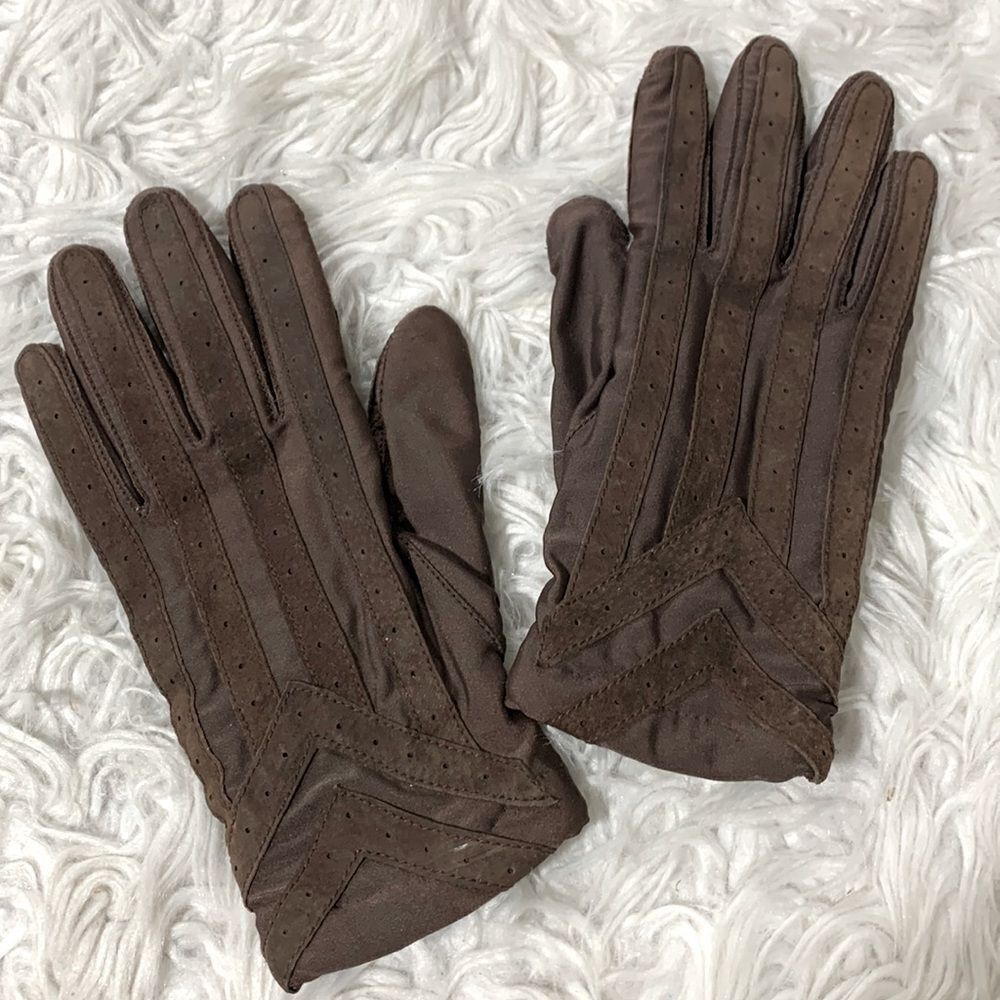 🟢3 for $20—-ISOTONER Vintage Aris Dark Brown Chevron Gloves Lined Women’s XL